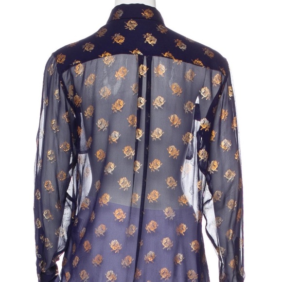 Equipment Metallic Navy & Gold 100% Silk Shirt - Picture 3 of 6